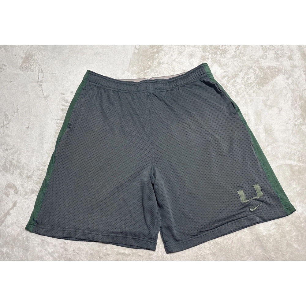 NIKE University Of Miami Mesh Athletic Shorts Mens Large Baggy Gray Green Lined